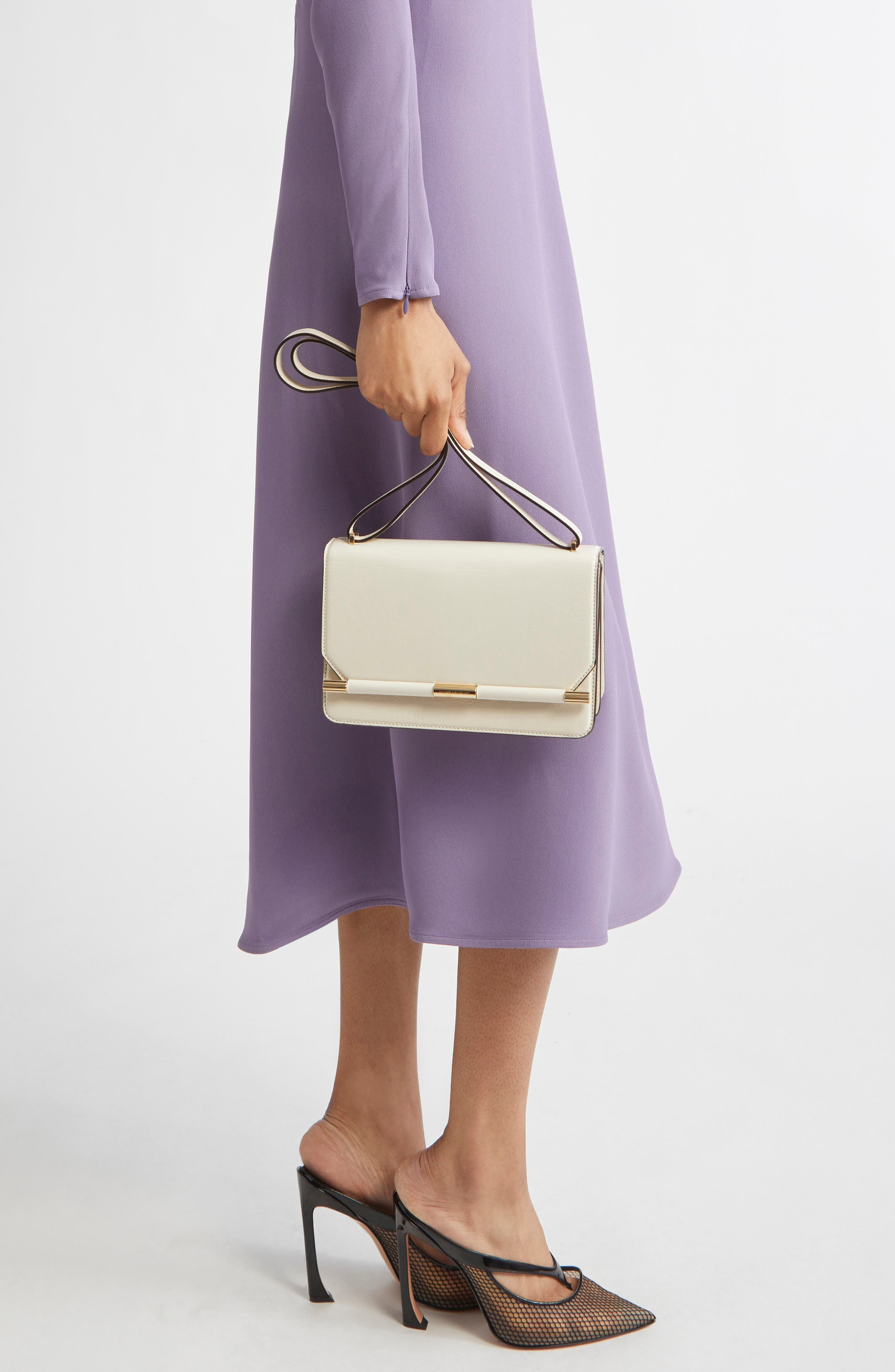 Victoria Beckham 202 Distressed Leather Shoulder Bag in Ivory at Nordstrom - 3