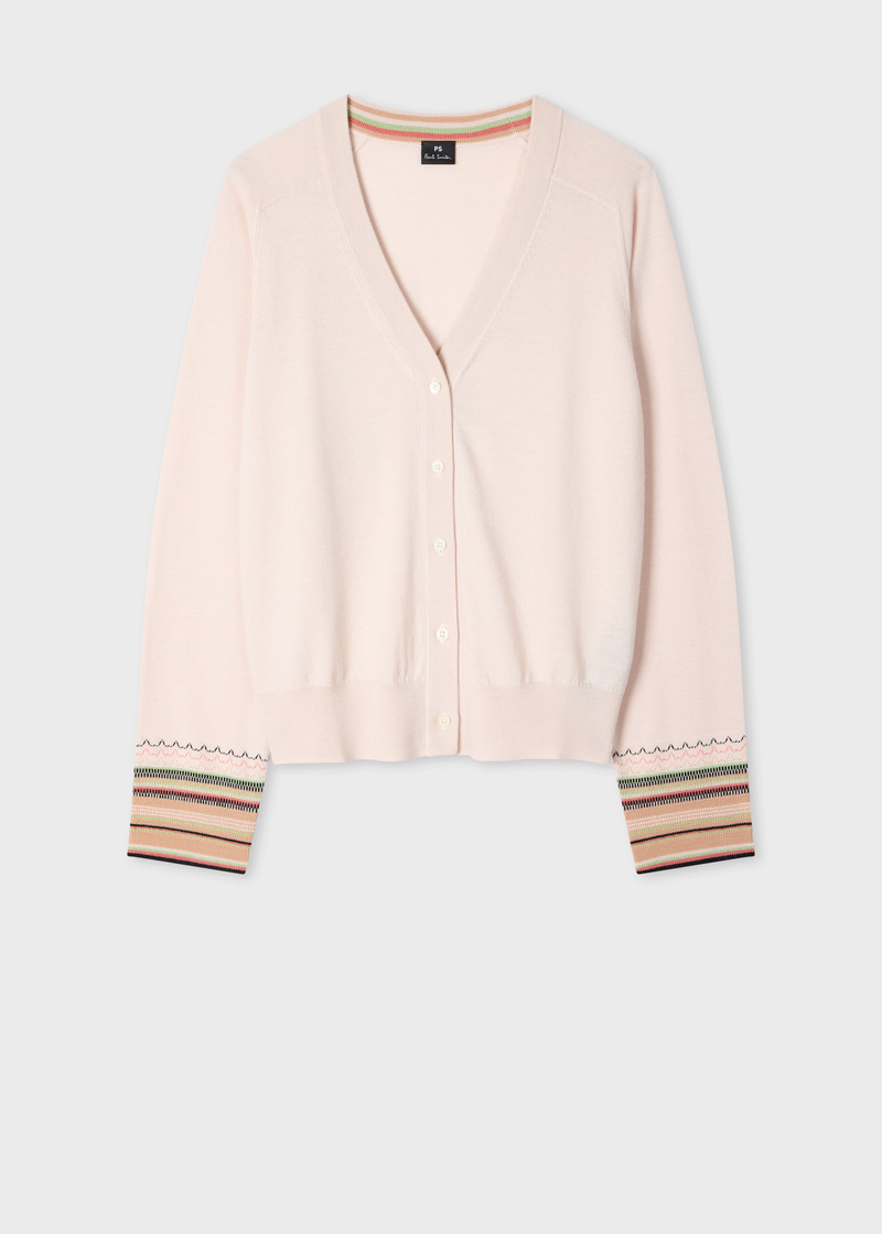 Women's Ecru Knitted Cardigan with Striped Cuffs 1