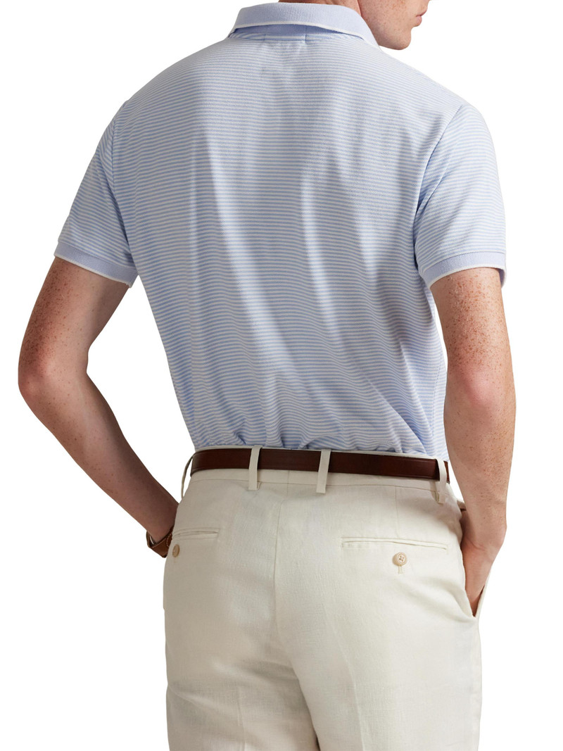 Men's Stretch-Cotton Mesh Knit Polo Shirt - Office Blue White 4