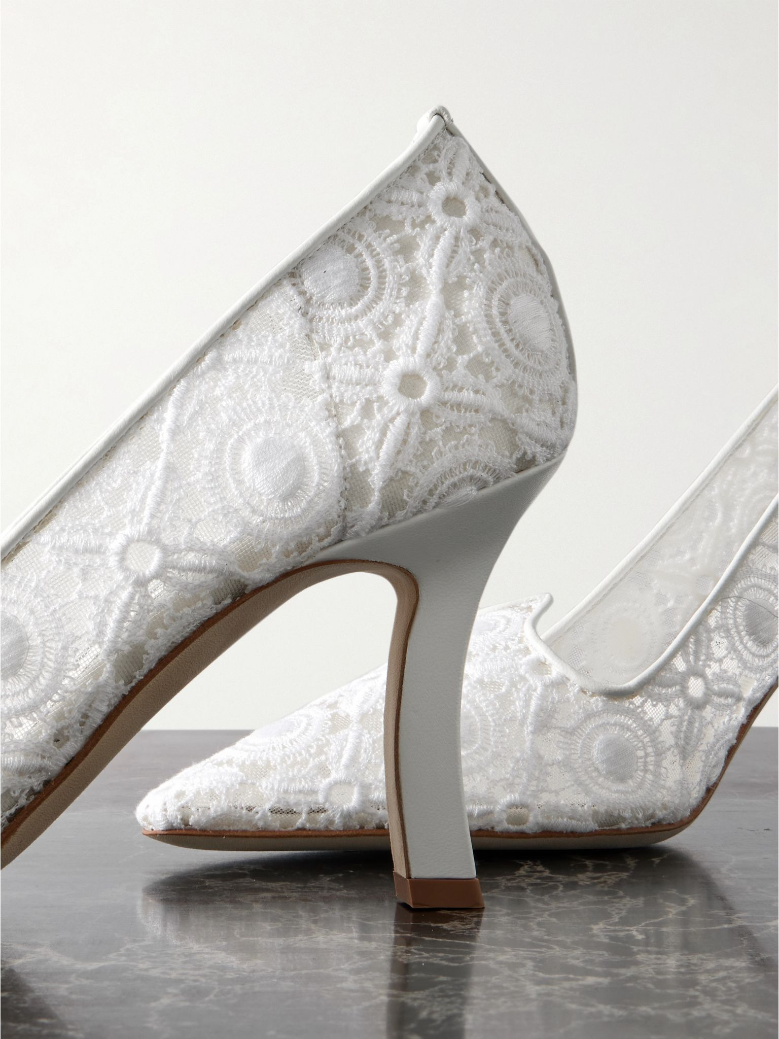 Euridi 90 leather-trimmed lace pumps White - 4