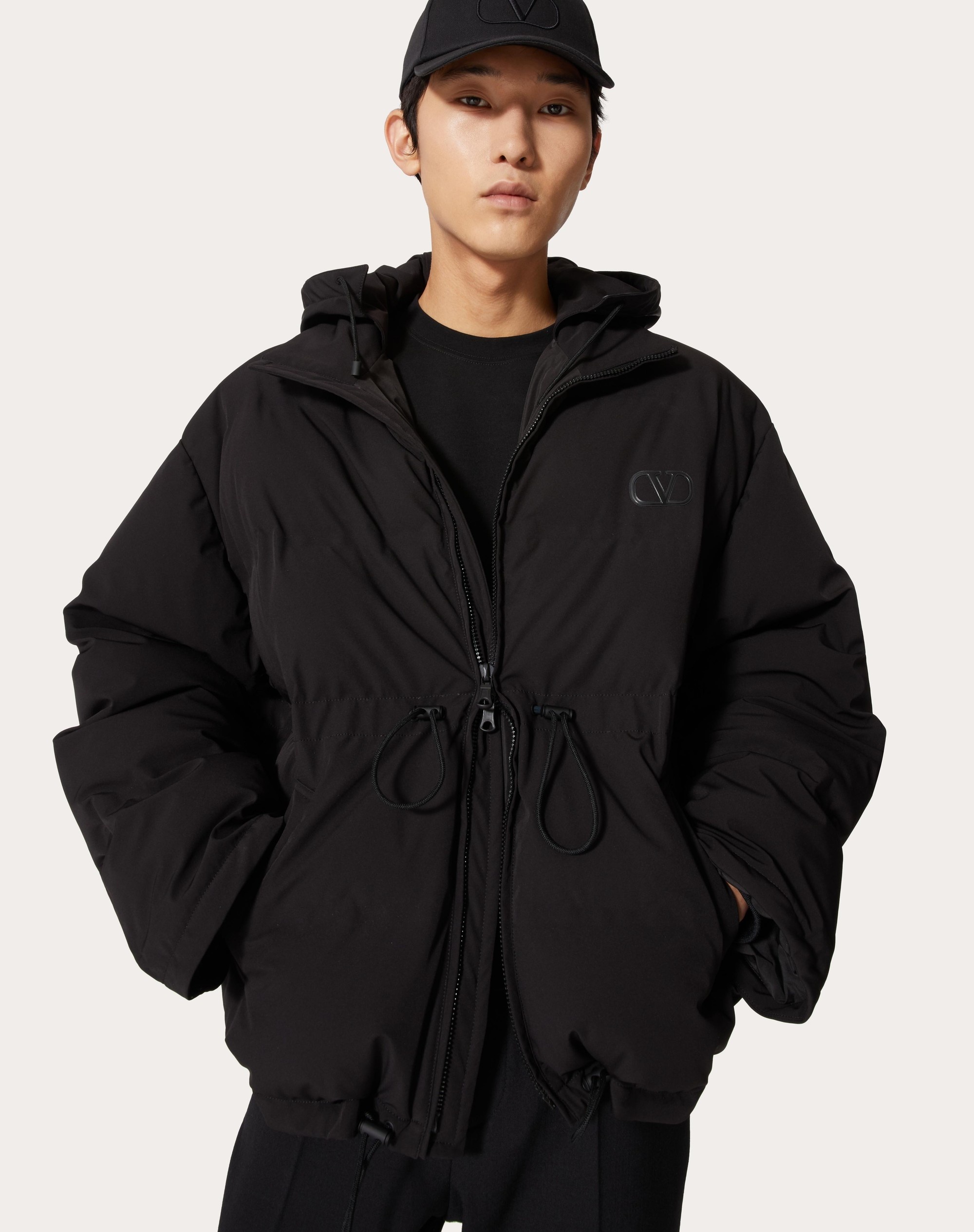 MATTE NYLON DOWN JACKET WITH HOOD AND VLOGO SIGNATURE PATCH - 5