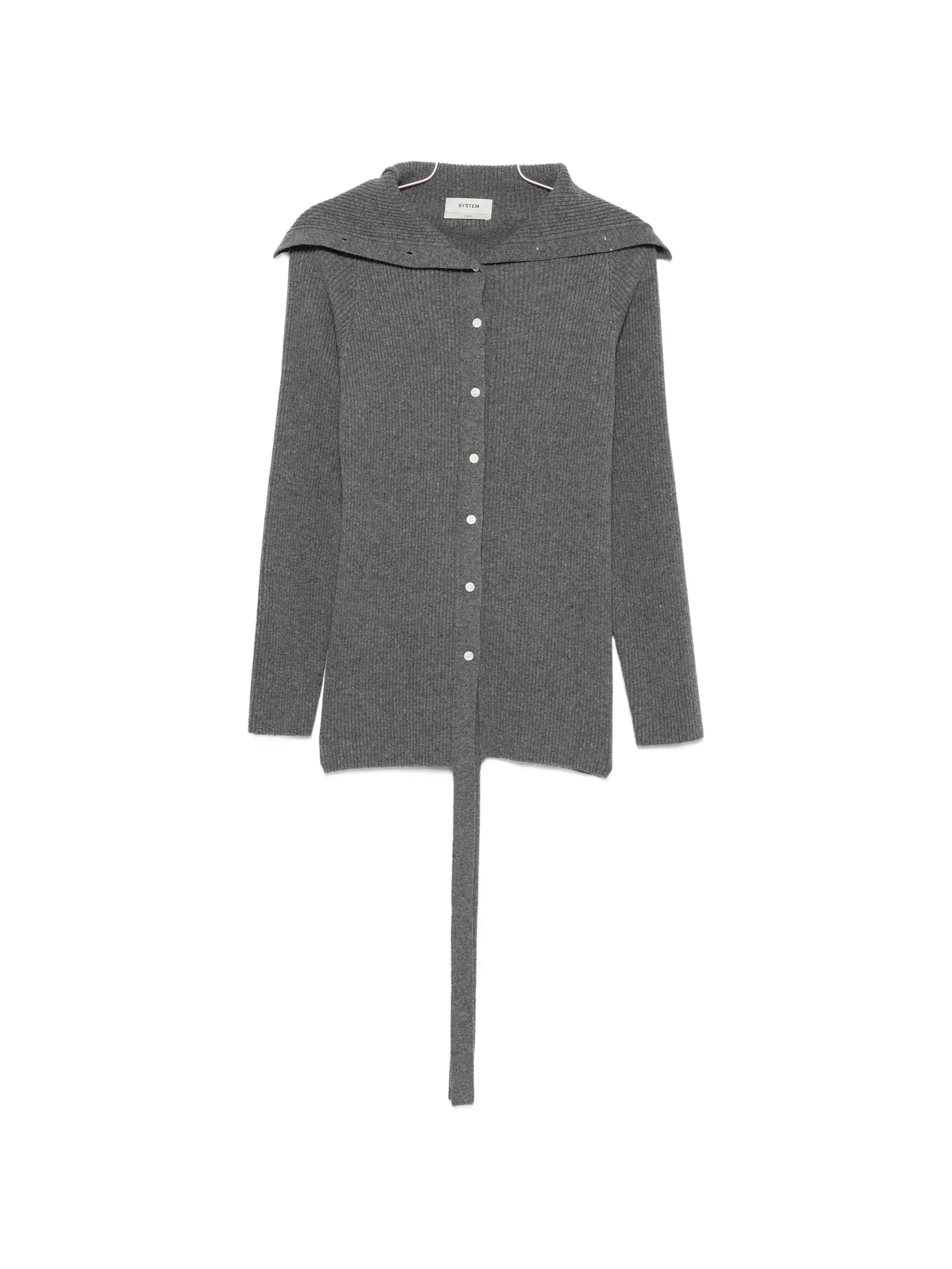 System Ribbed-knit Sailor-collar Cardigan - 1