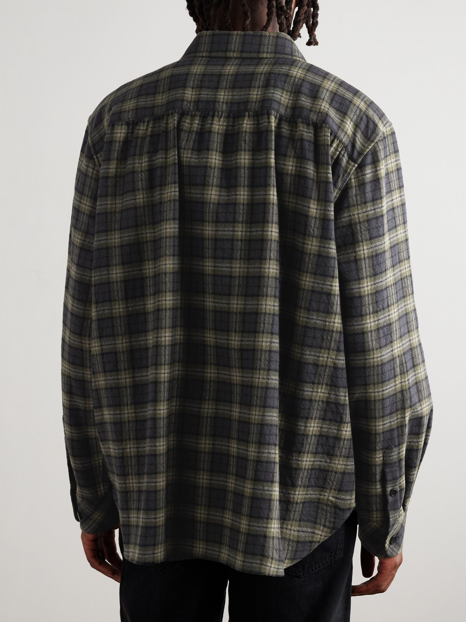 Checked Wool-Gauze Overshirt Green - 4
