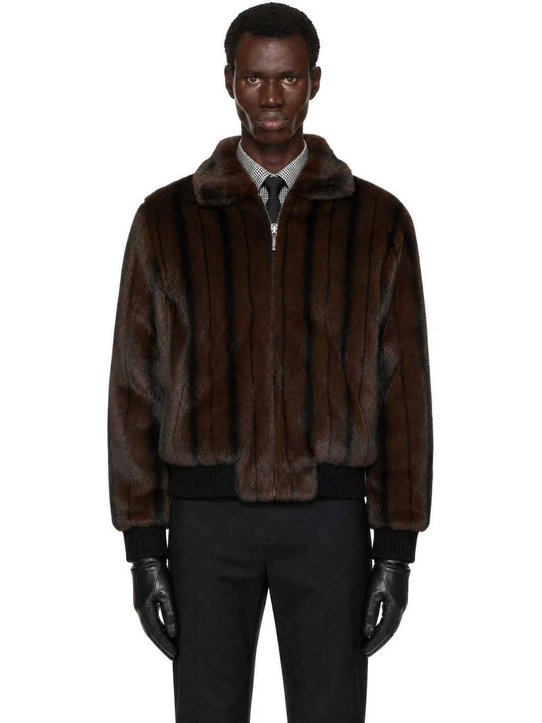 Brown Faux-Mink Harrington Jacket - 1