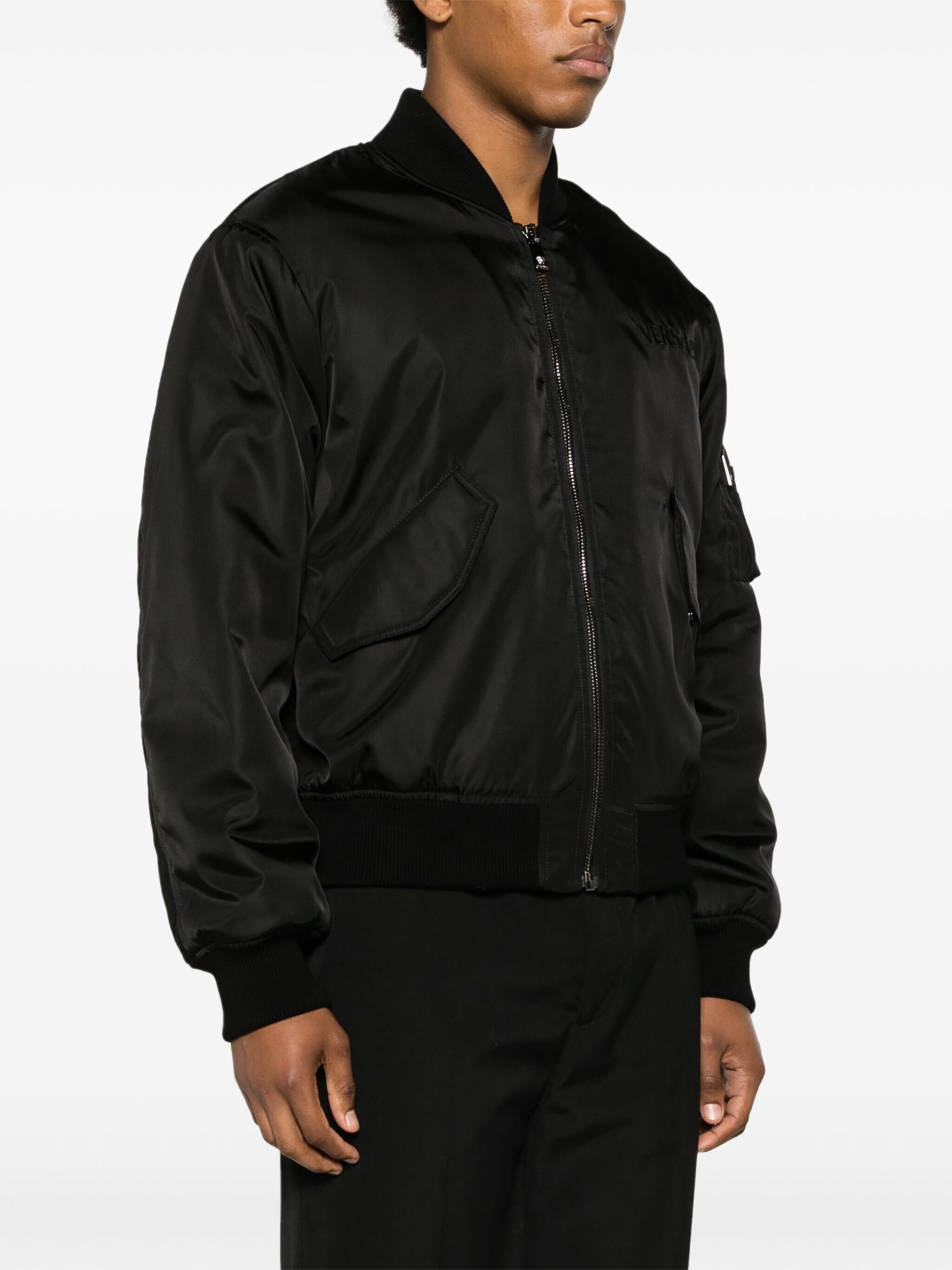 Black Logo-Embroidered Bomber Jacket - 3