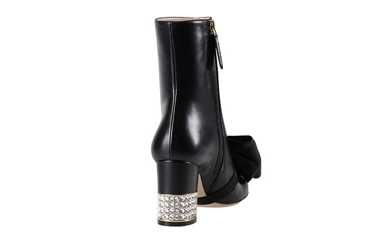 (WMNS) Gucci Removable Bow Leather Ankle Boots 'Black' 481171-BKO00-1000 - 5