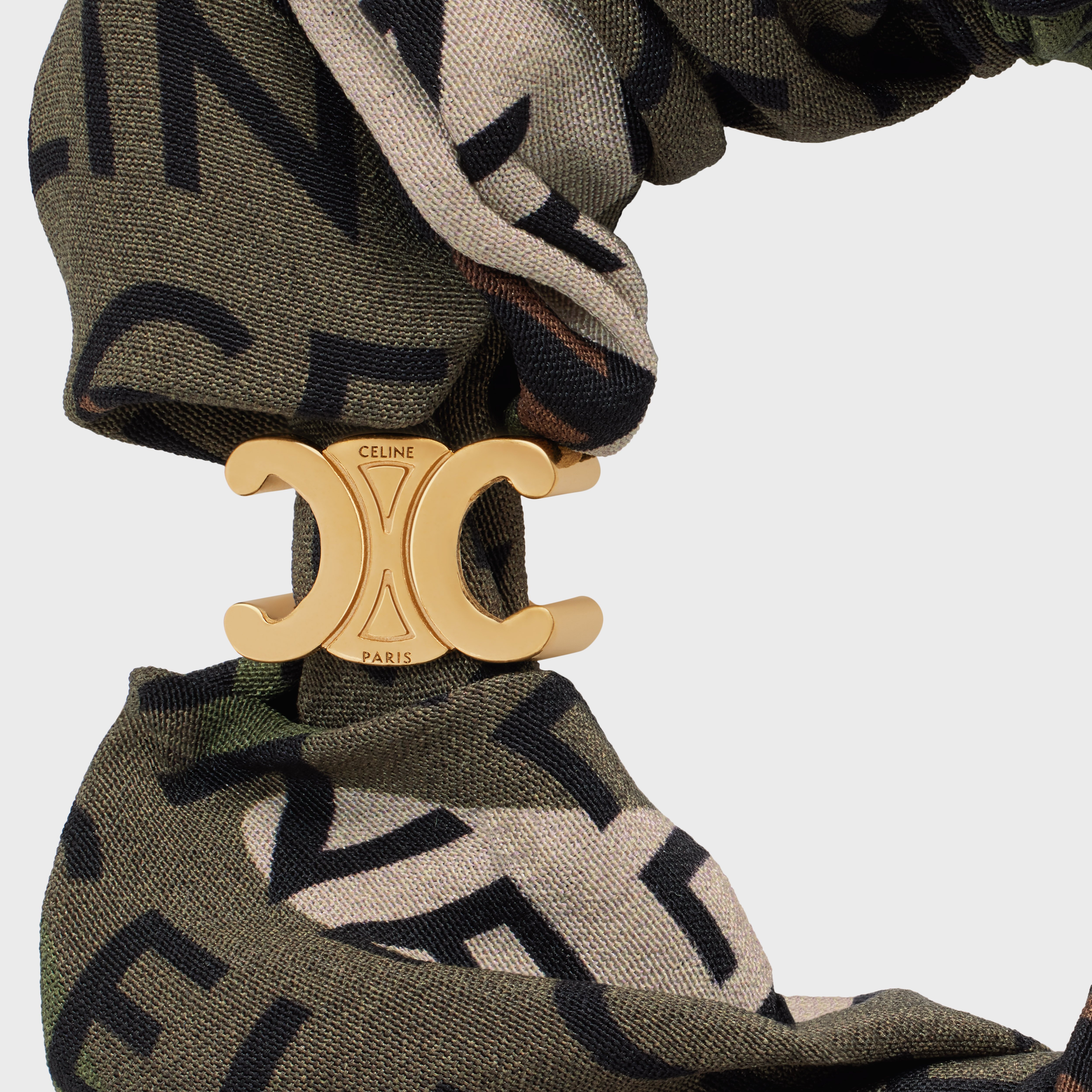Scrunchy Celine Camouflage Celine Bracelet in Brass with Gold Finish and Khaki Silk - 2