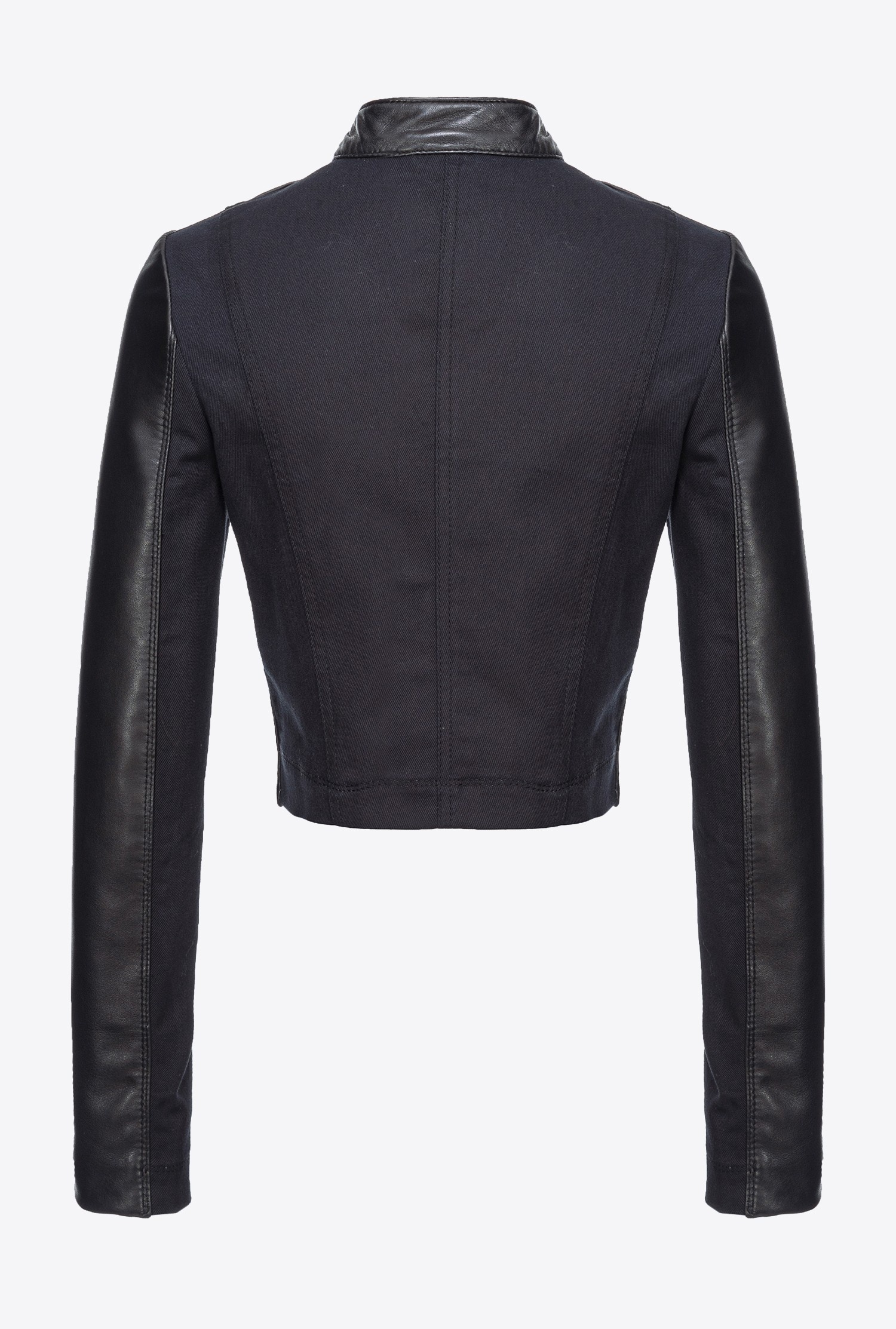 SHORT LEATHER AND FABRIC BIKER JACKET - 6