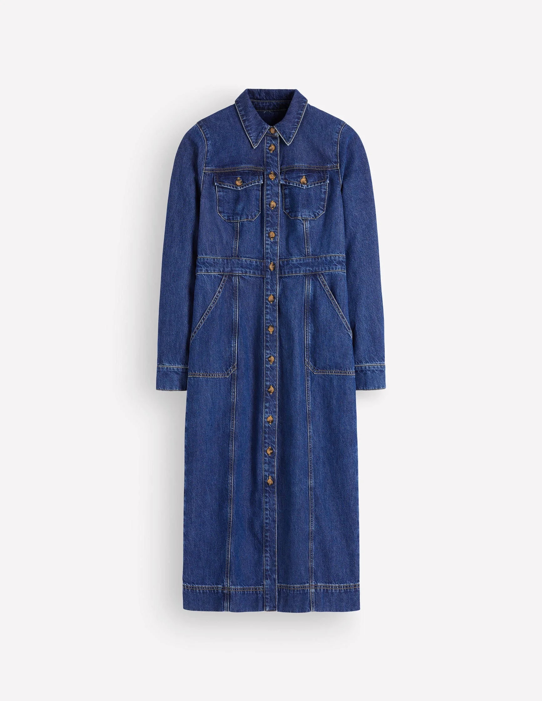 Fleur Denim Midi Dress-Mid Vintage Denim - 1