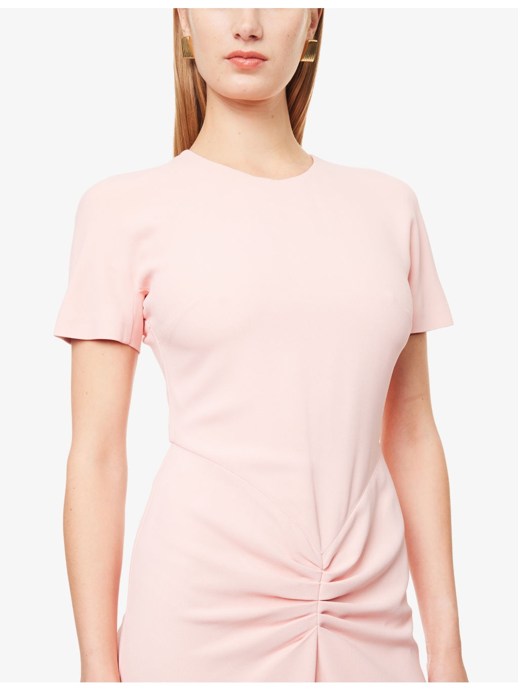 Gathered Round-Neck Crepe Midi Dress - 5