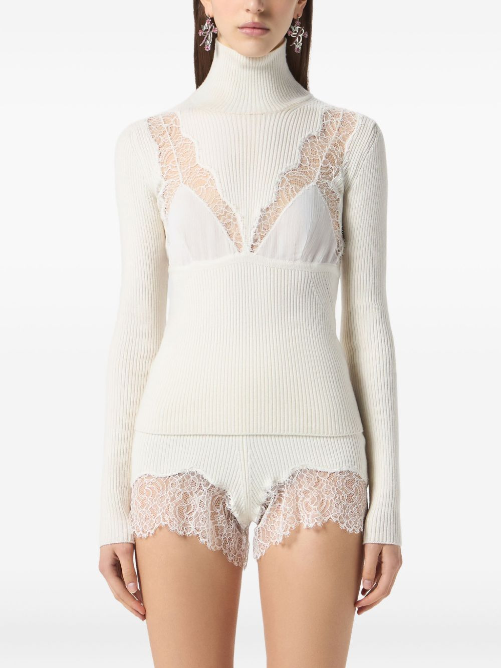 lace-embroidered turtleneck jumper - 3