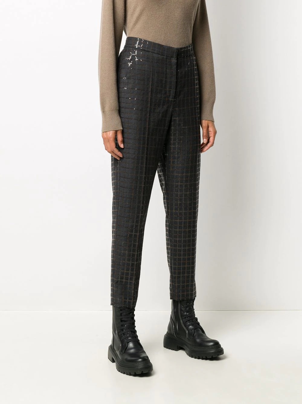 sequinned checkered tapered trousers - 3