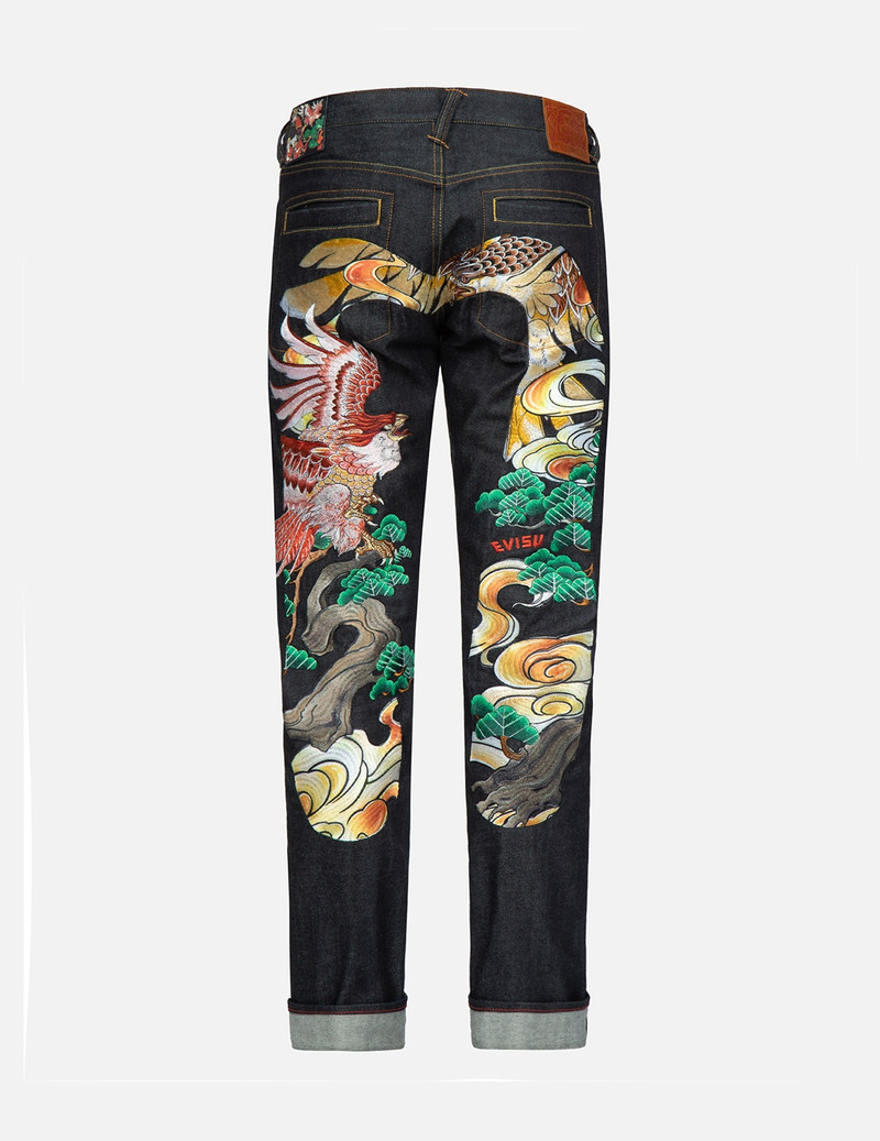 EVISU EAGLE-PATTERN DAICOCK EMBROIDERY SLIM-FIT JEANS #2010 outlook