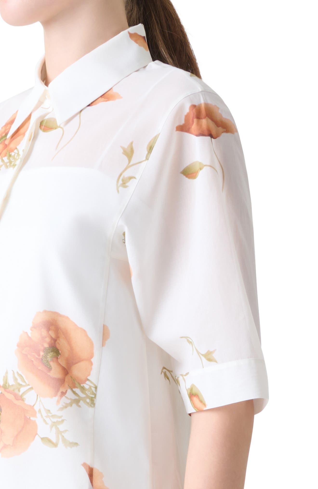 Akris Poppy Print Short Sleeve Button-Up Shirt in Ecru Terra at Nordstrom - 4