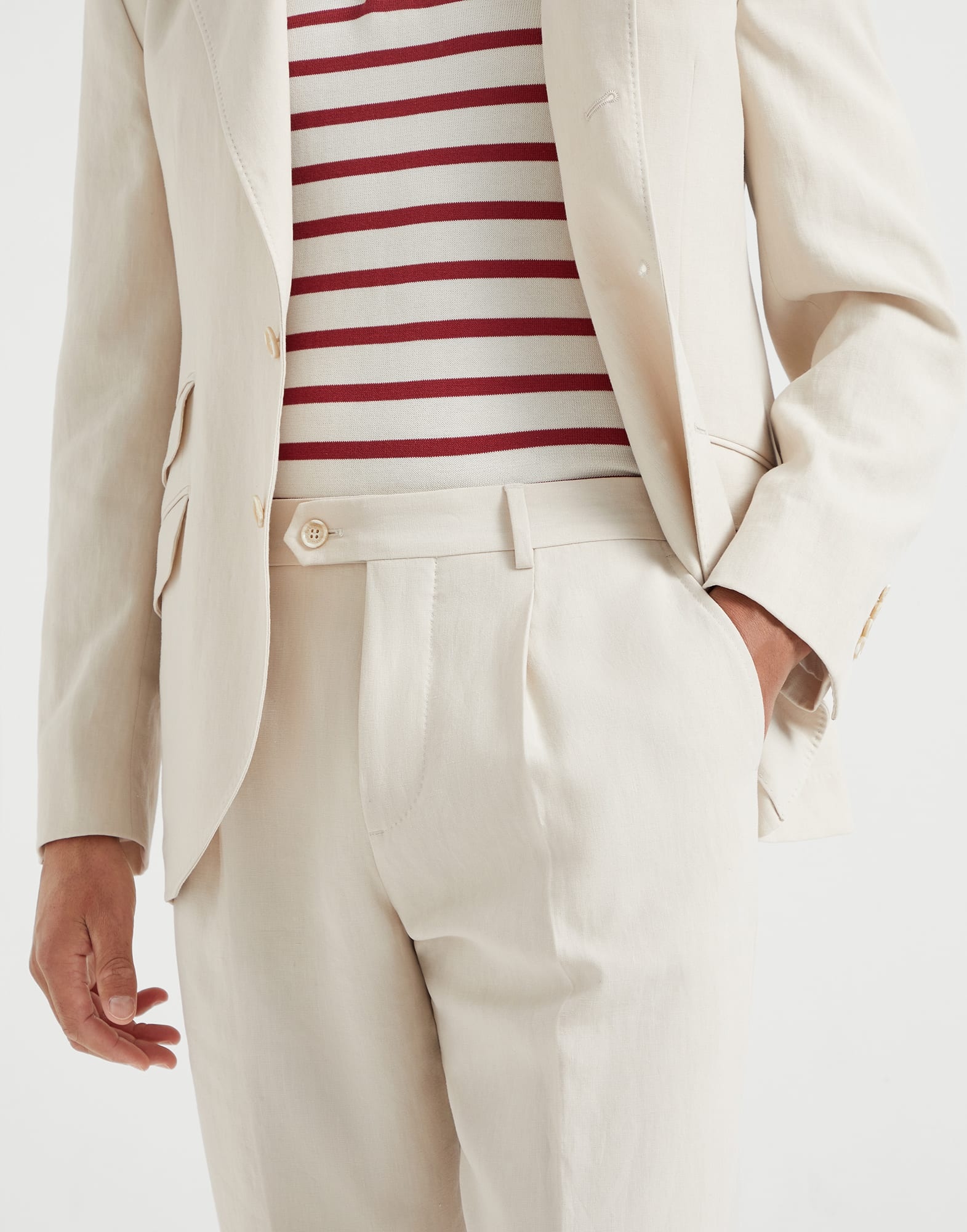 Twisted linen leisure fit trousers with pleat - 3