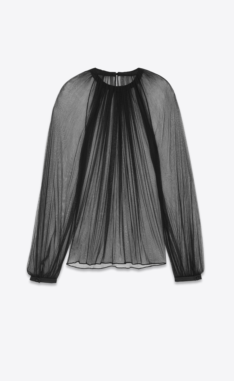 gathered blouse in silk tulle 3