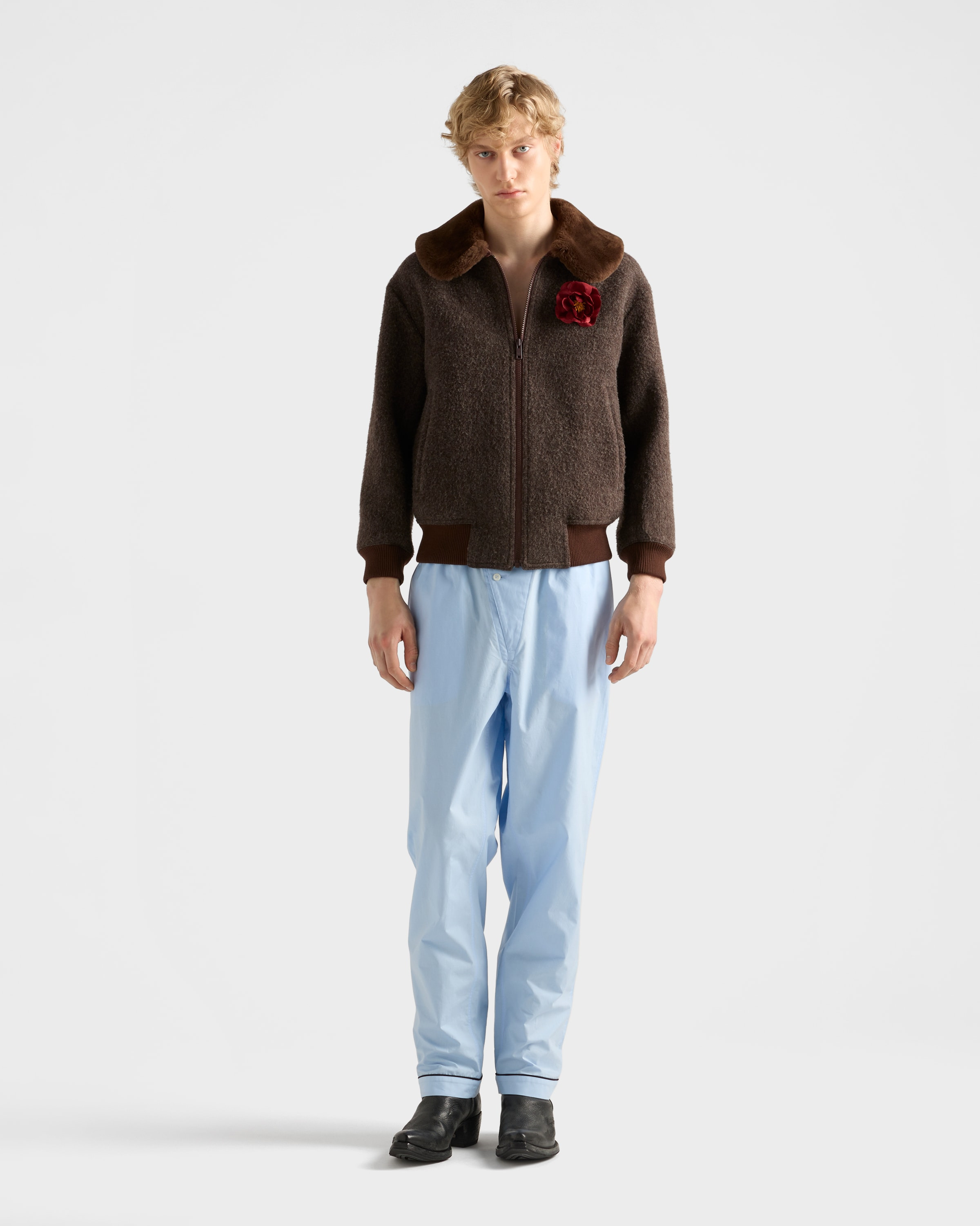 Wool blouson jacket with shearling collar - 2
