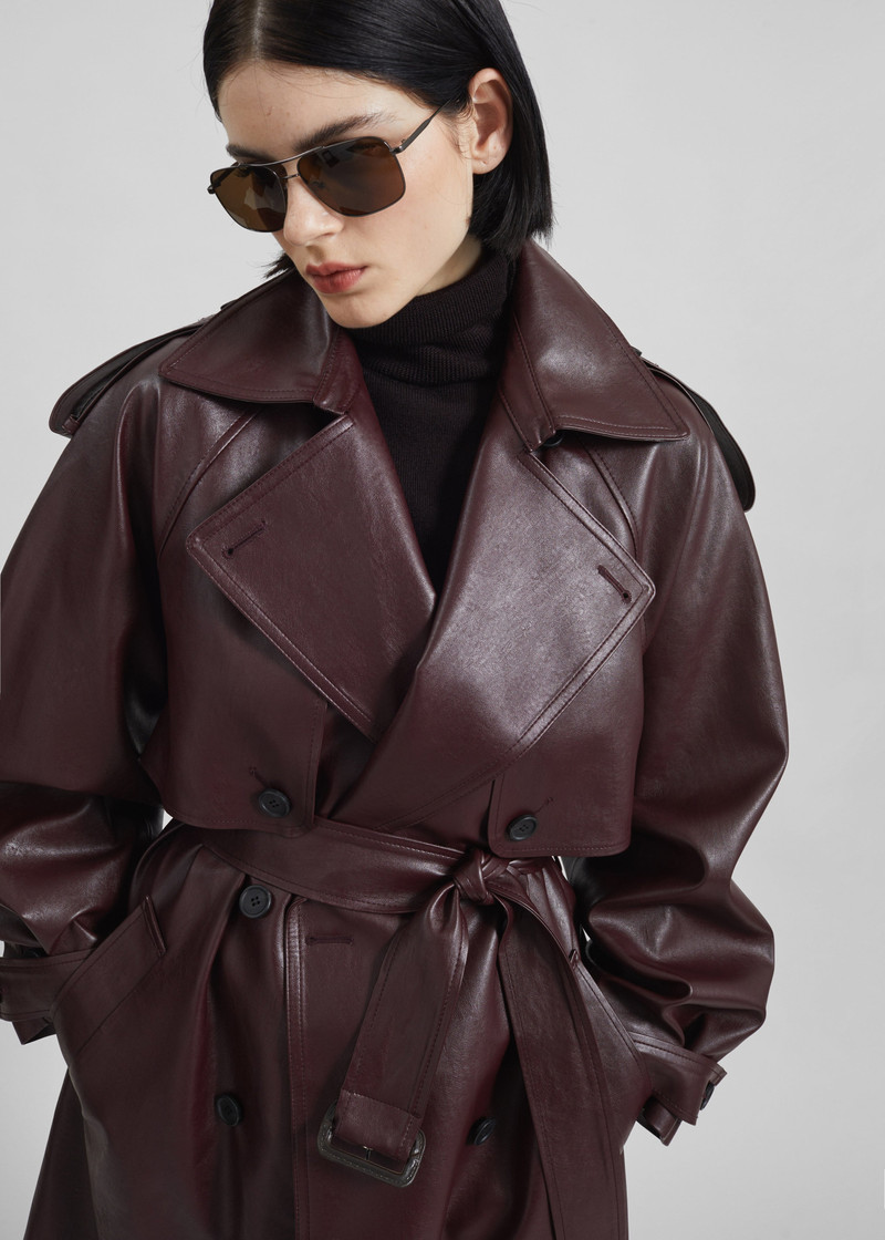 Vandve Faux Leather Trench - Burgundy 5