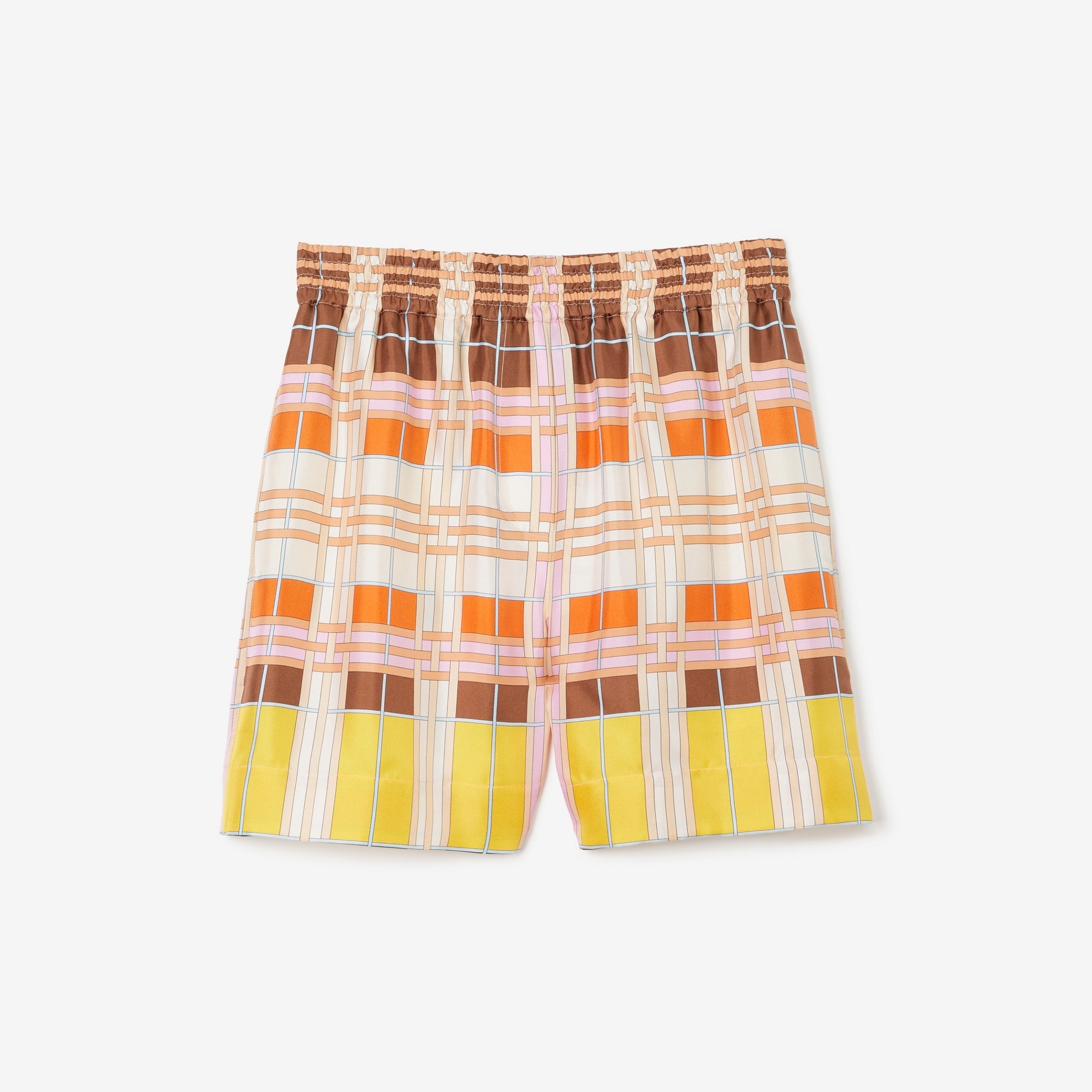 Abstract Check Print Silk Shorts - 1