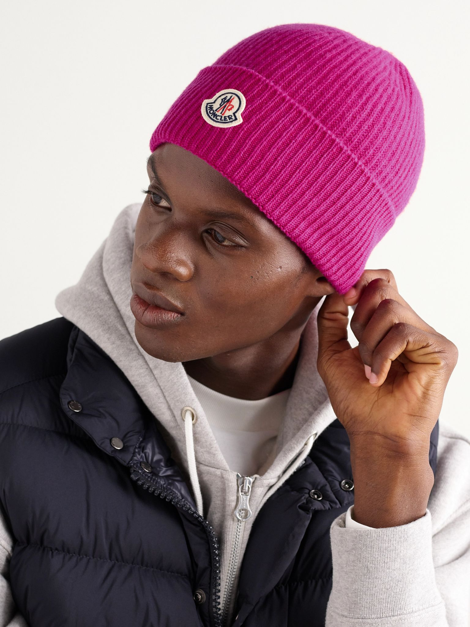 Appliquéd Ribbed Virgin Wool and Cashmere-Blend Beanie Pink - 2