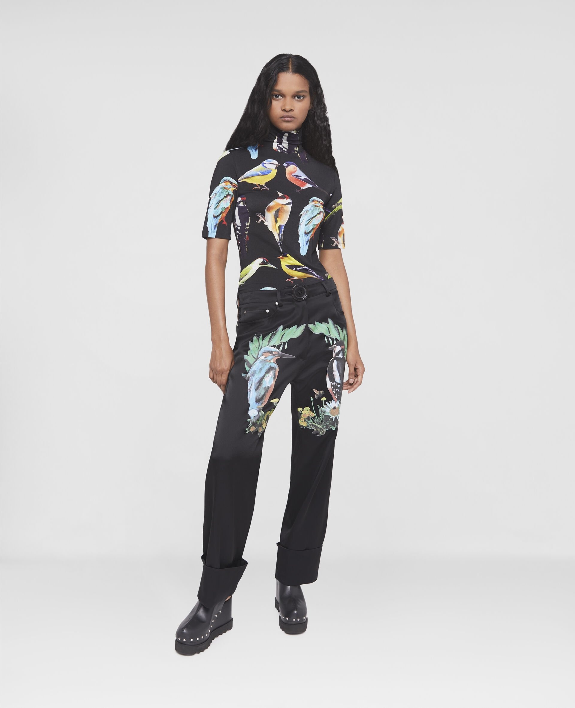 Bird Crest Print Satin Tailored Trousers - 2