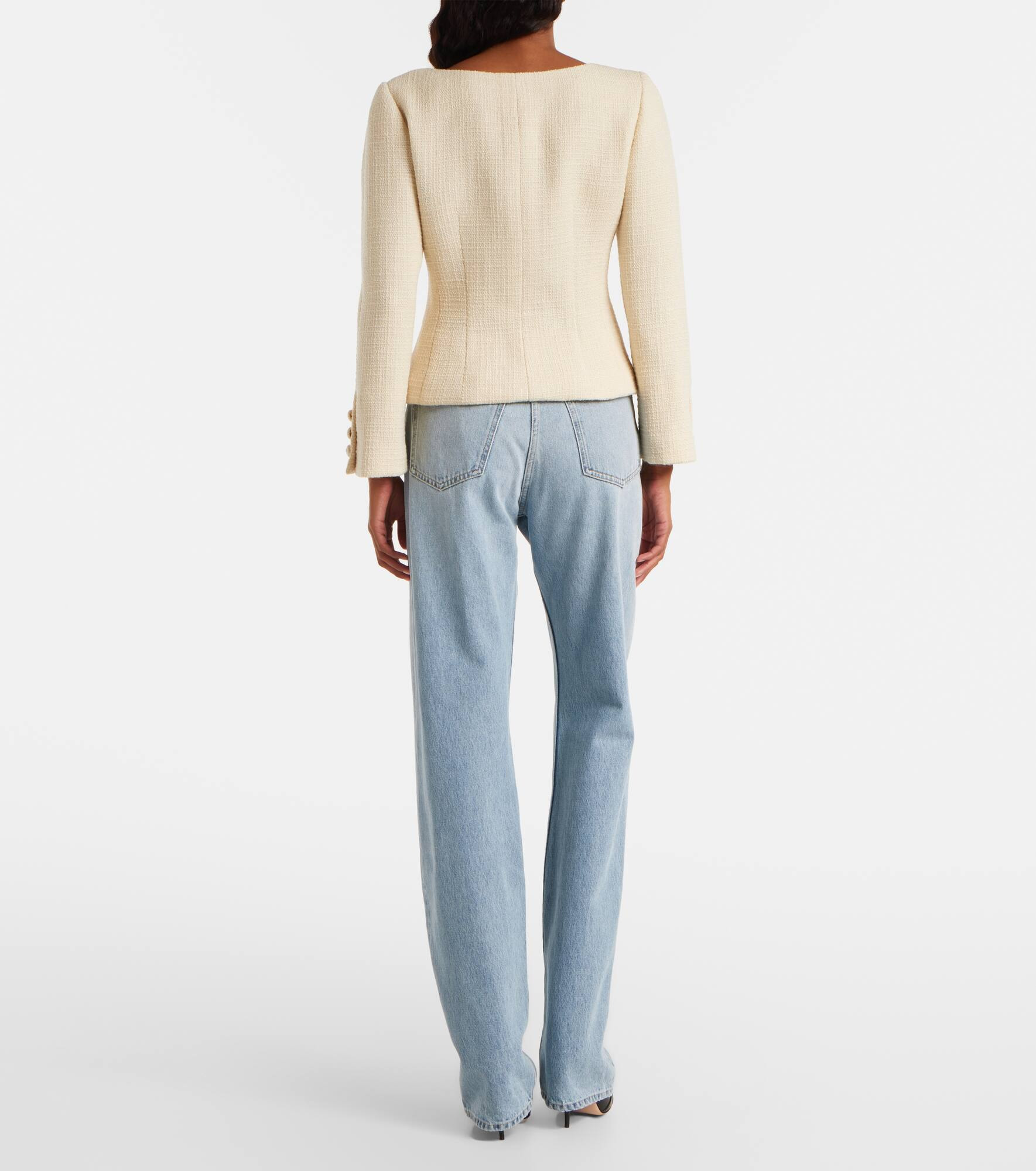 Bow-detail cropped wool-blend tweed jacket - 3