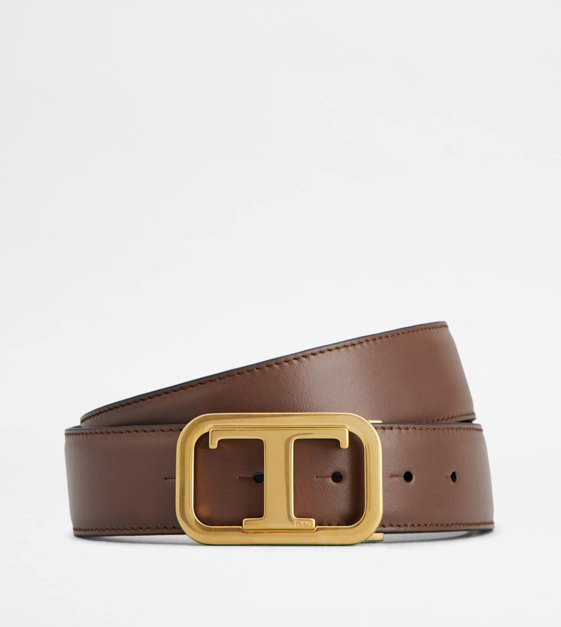 T TIMELESS REVERSIBLE BELT IN LEATHER - BROWN, BLACK 1