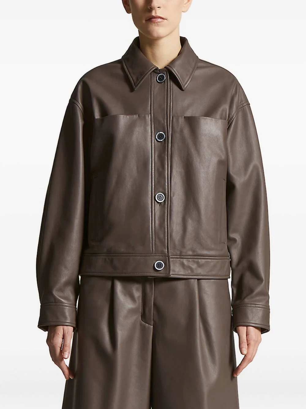 button-fastening leather jacket - 1