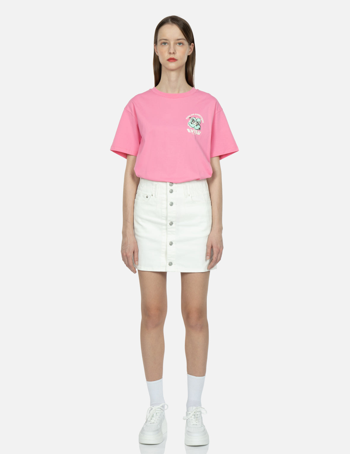 SEAGULL EMBROIDERY FUCHSIA DENIM SKIRT - 5