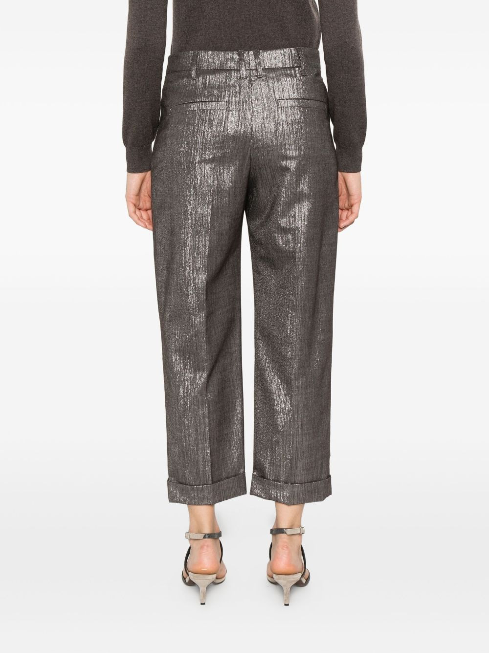 pleat-detail metallic trousers - 4