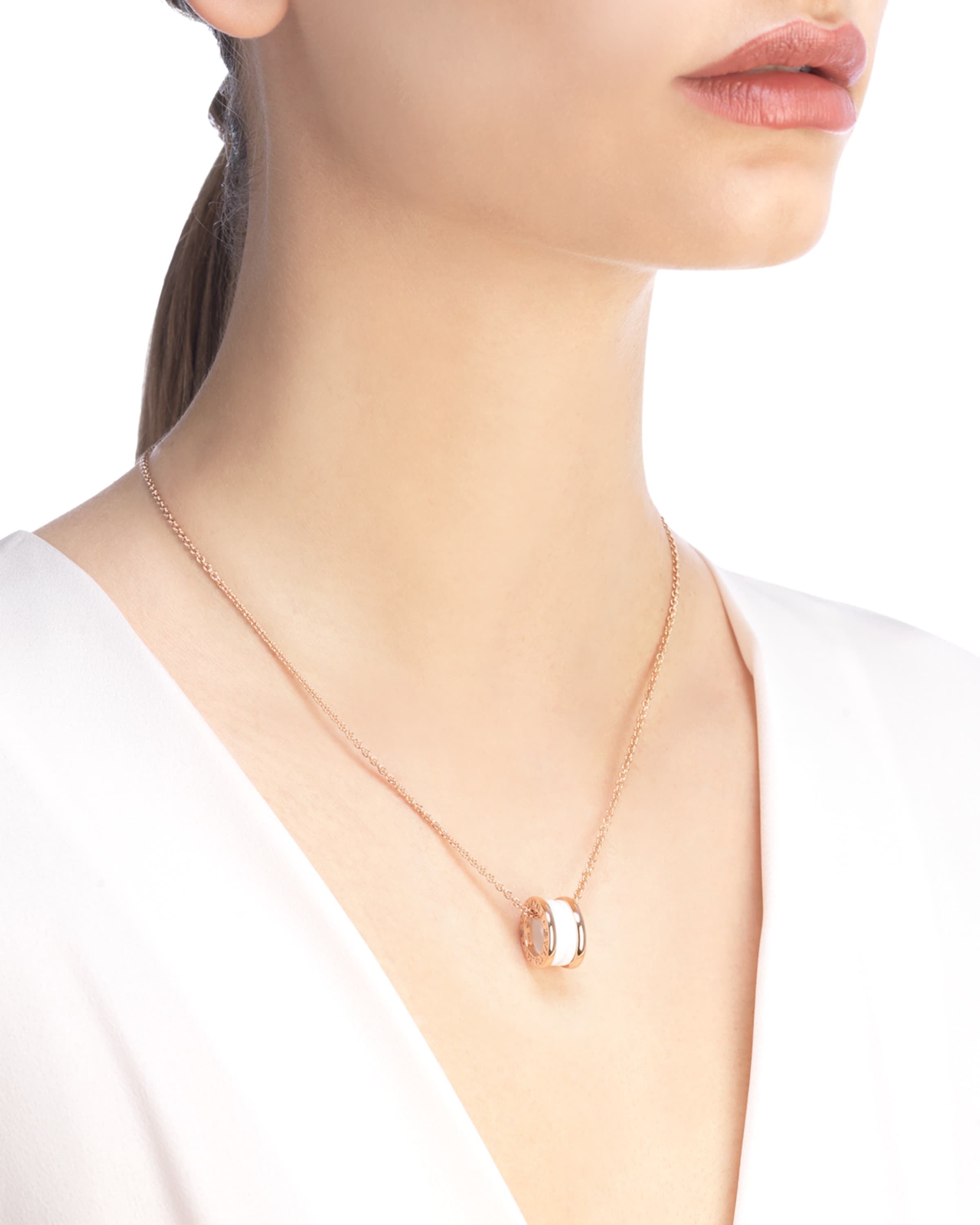 B.Zero1 Pendant Necklace in Pink Gold and White Ceramic - 8