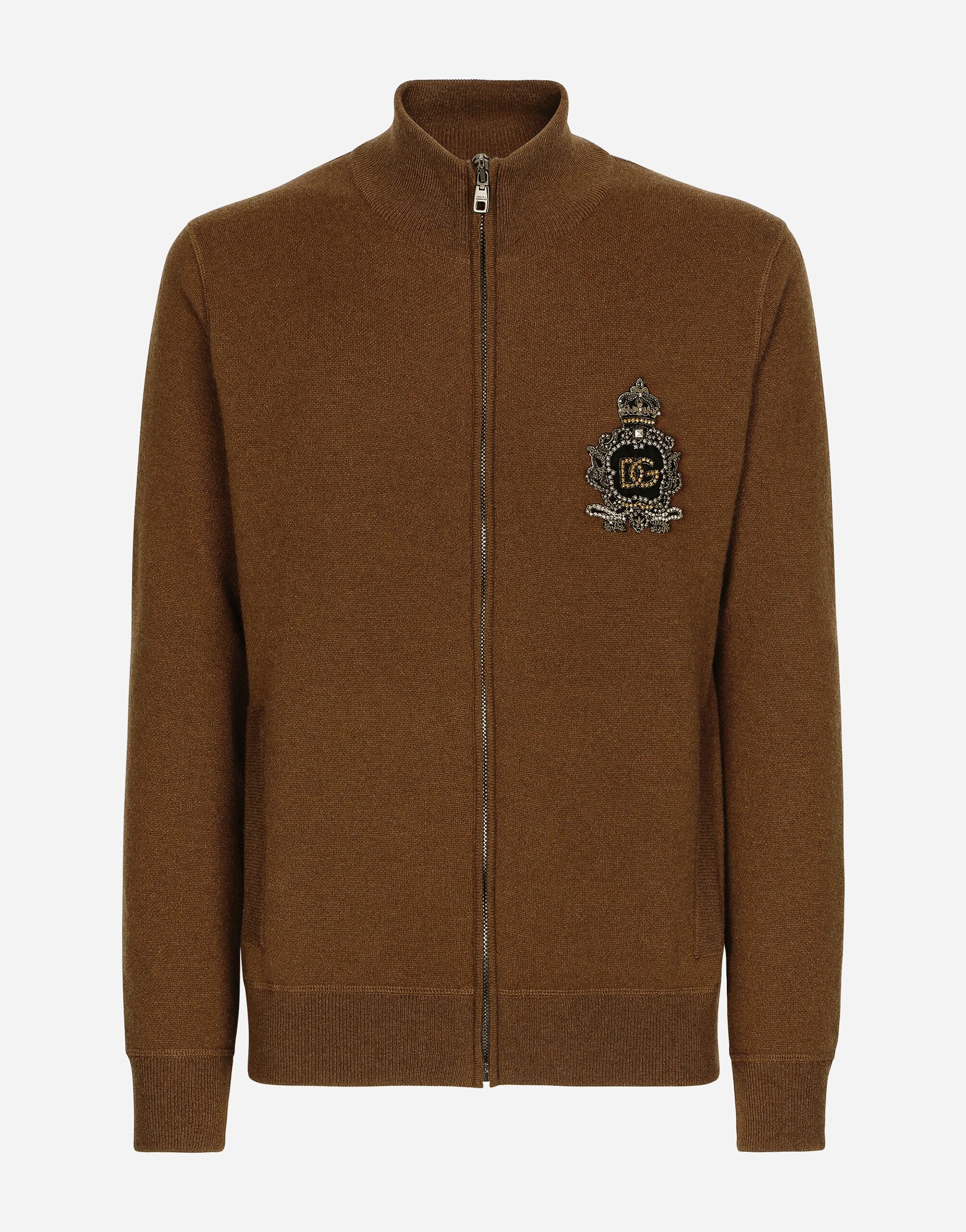 Wool and cashmere knit zip-up sweater with DG patch - 1