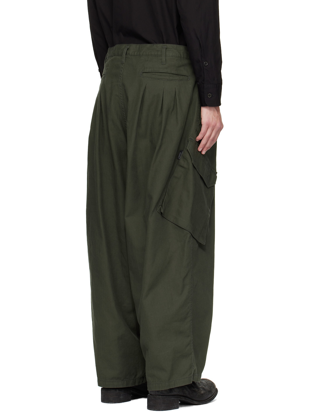 Khaki BS Herringbone 12Tuck Cargo Pants - 3