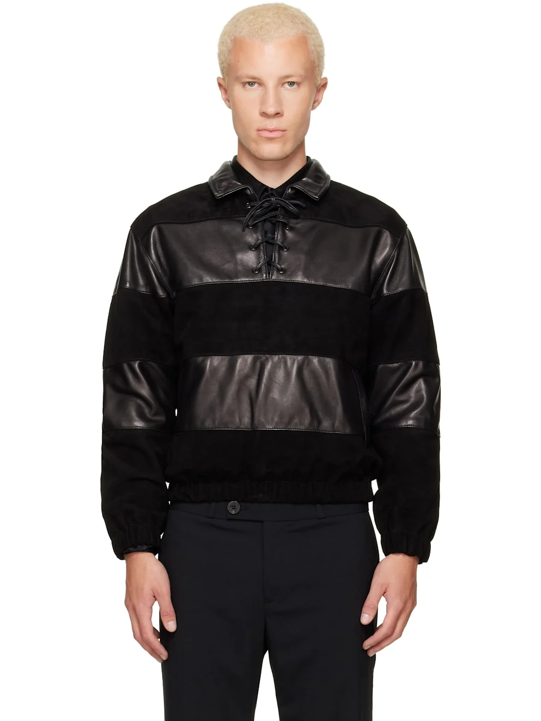 Black Leather & Suede Sailor Jacket - 1