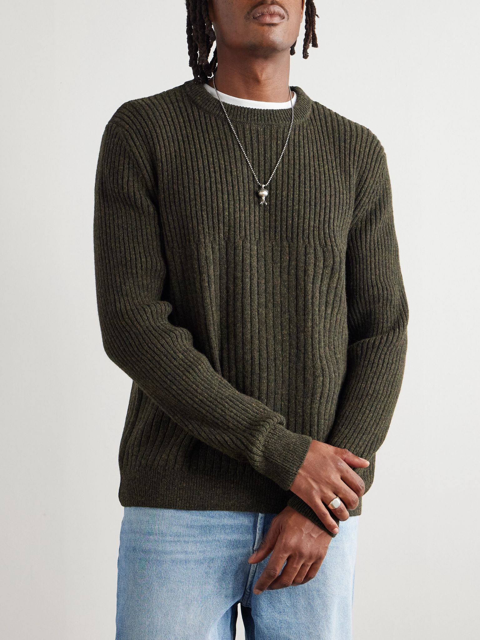 Ribbed Wool Sweater Green - 3