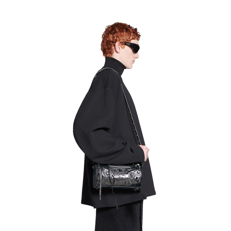 BALENCIAGA Le Cagole Men Cylinder Bag Metallized in Metalic Grey outlook