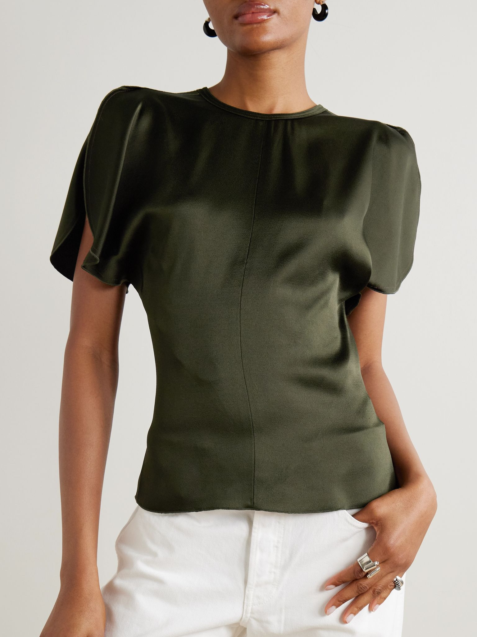 Draped satin blouse Dark green - 3