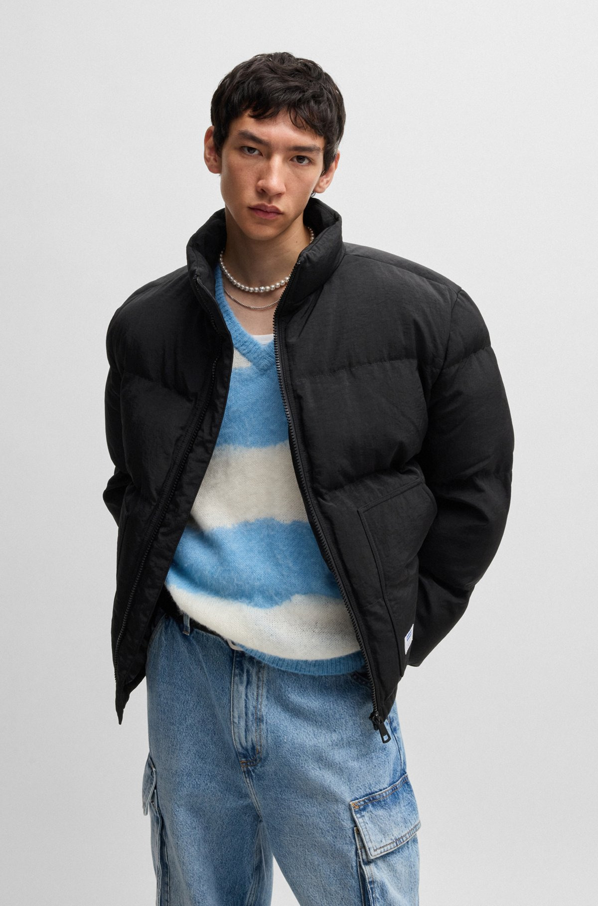 SLIM-FIT WATER-REPELLENT PUFFER JACKET WITH LOGO LABEL - 2