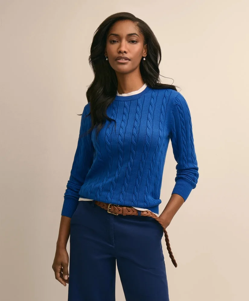 Supima® Cotton Cable Crewneck Sweater - 1