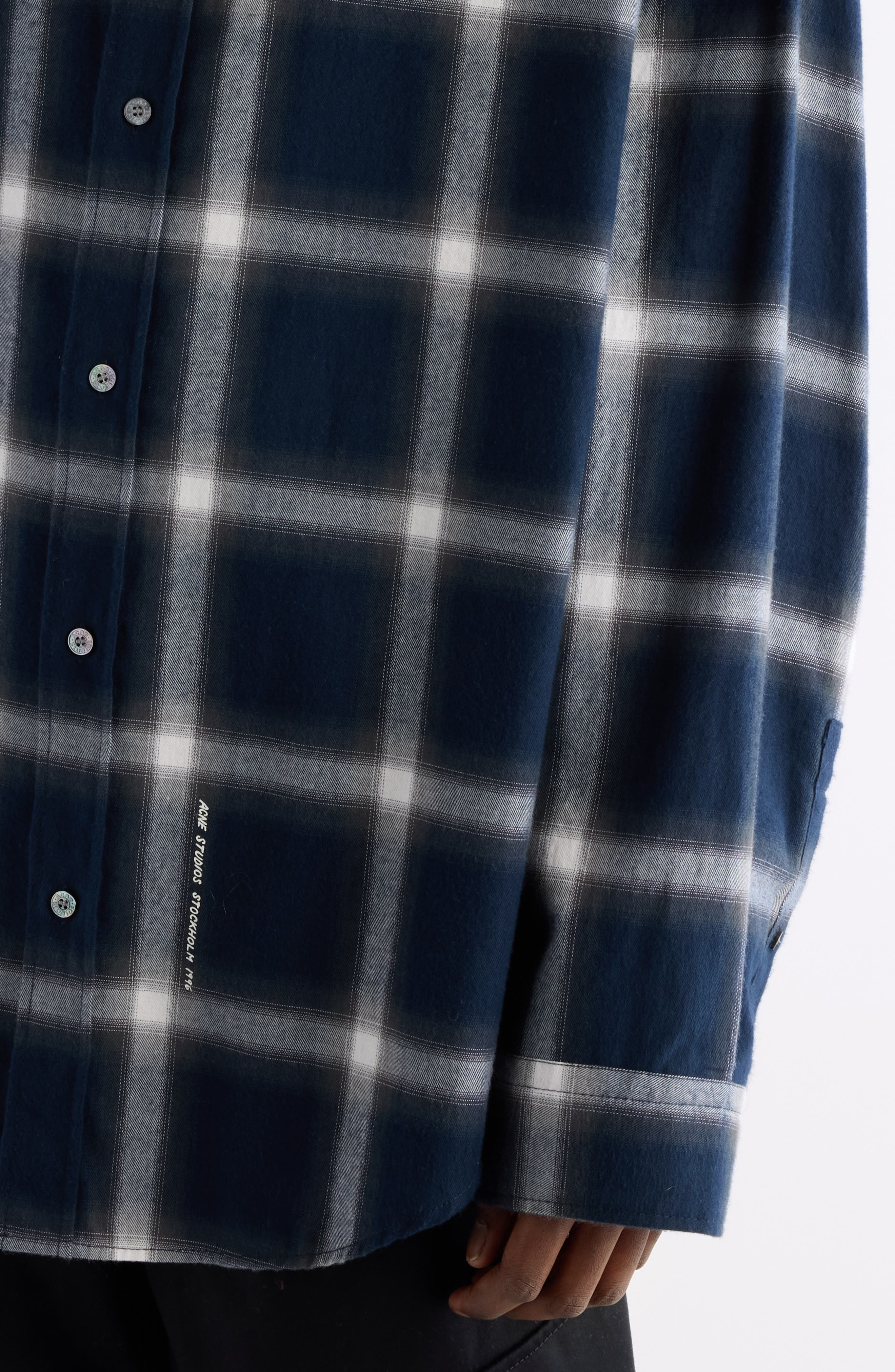 Acne Studios Setar Shadow Check Long Sleeve Flannel Button-Up Shirt in Navy Multi at Nordstrom - 5