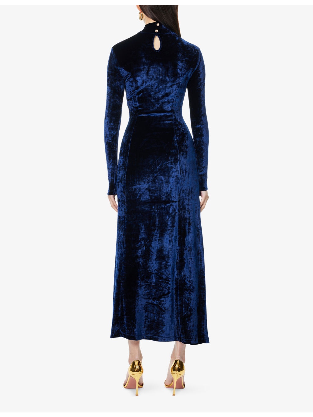 Velvet High-Neck Stretch-Woven Midi Dress - 4