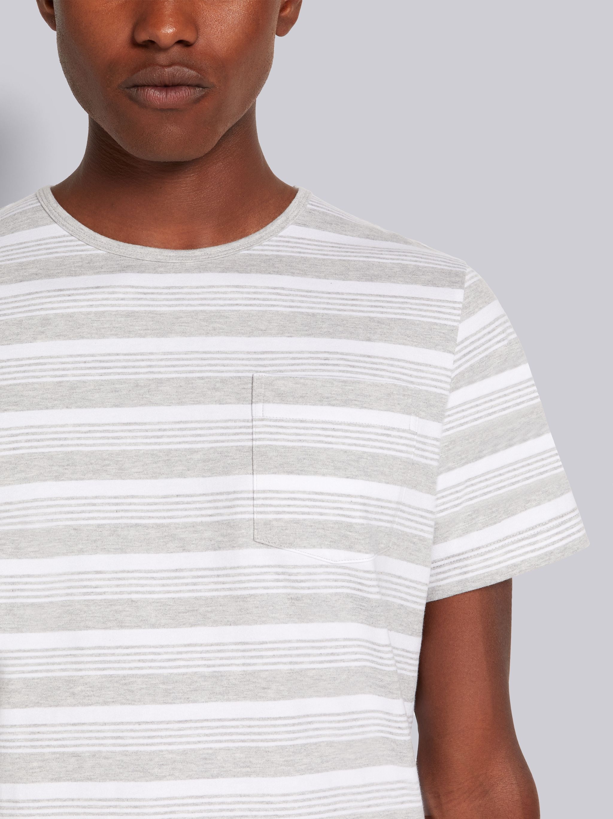 Pastel Grey Striped Jersey Pocket Tee - 5