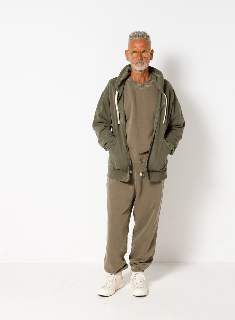 Nigel Cabourn Embroidered Arrow Zip Hoodie in USMC Green outlook