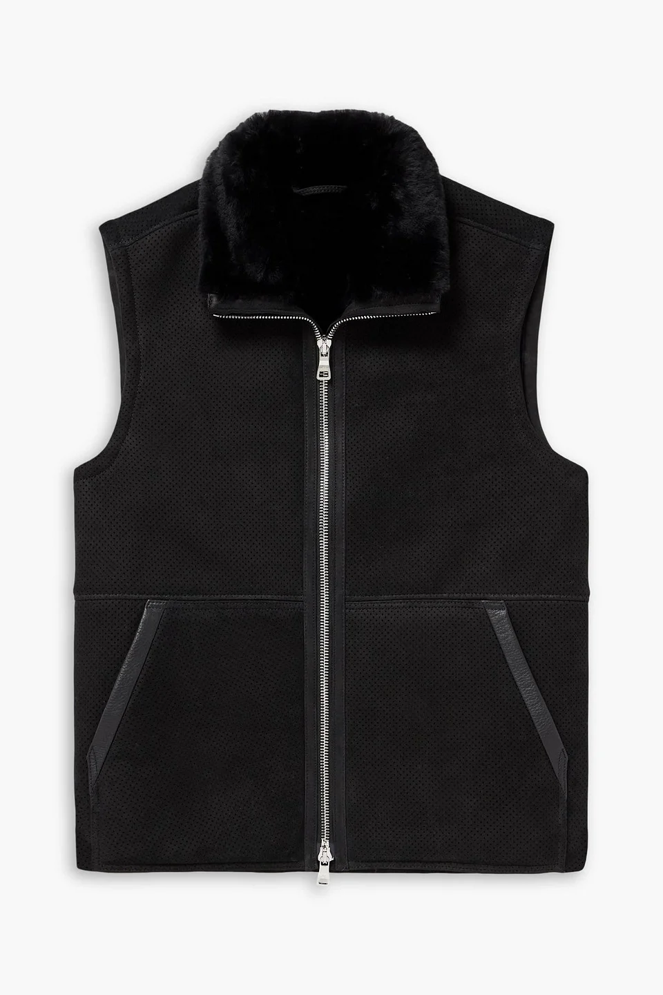 Leather-trimmed perforated shearling vest - 1