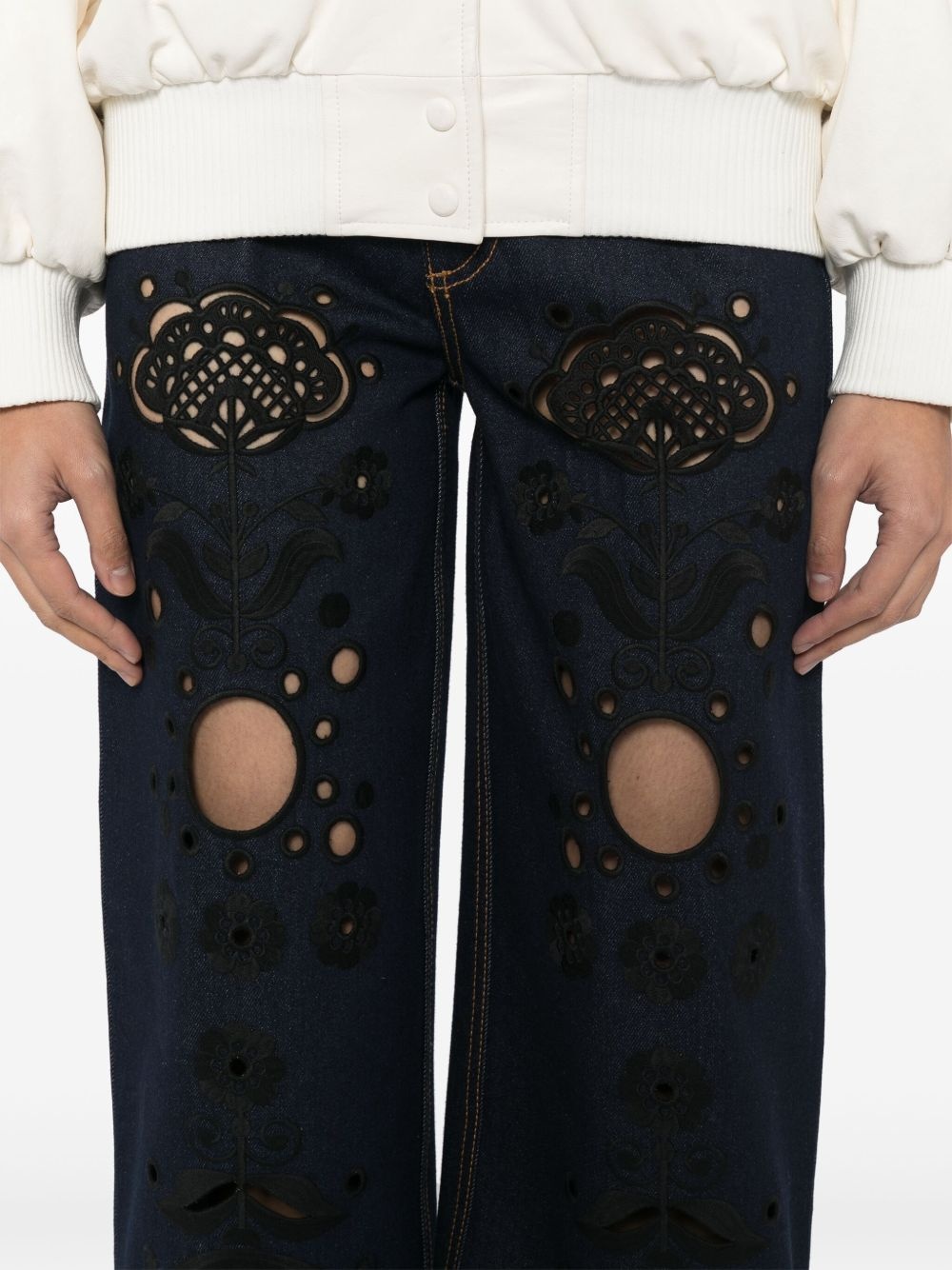 embroidered wide-leg jeans - 5