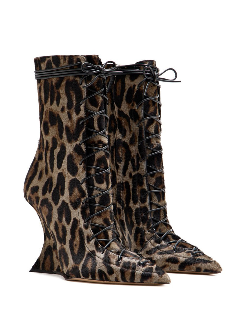 PARIS TEXAS leopard print lace-up boots outlook