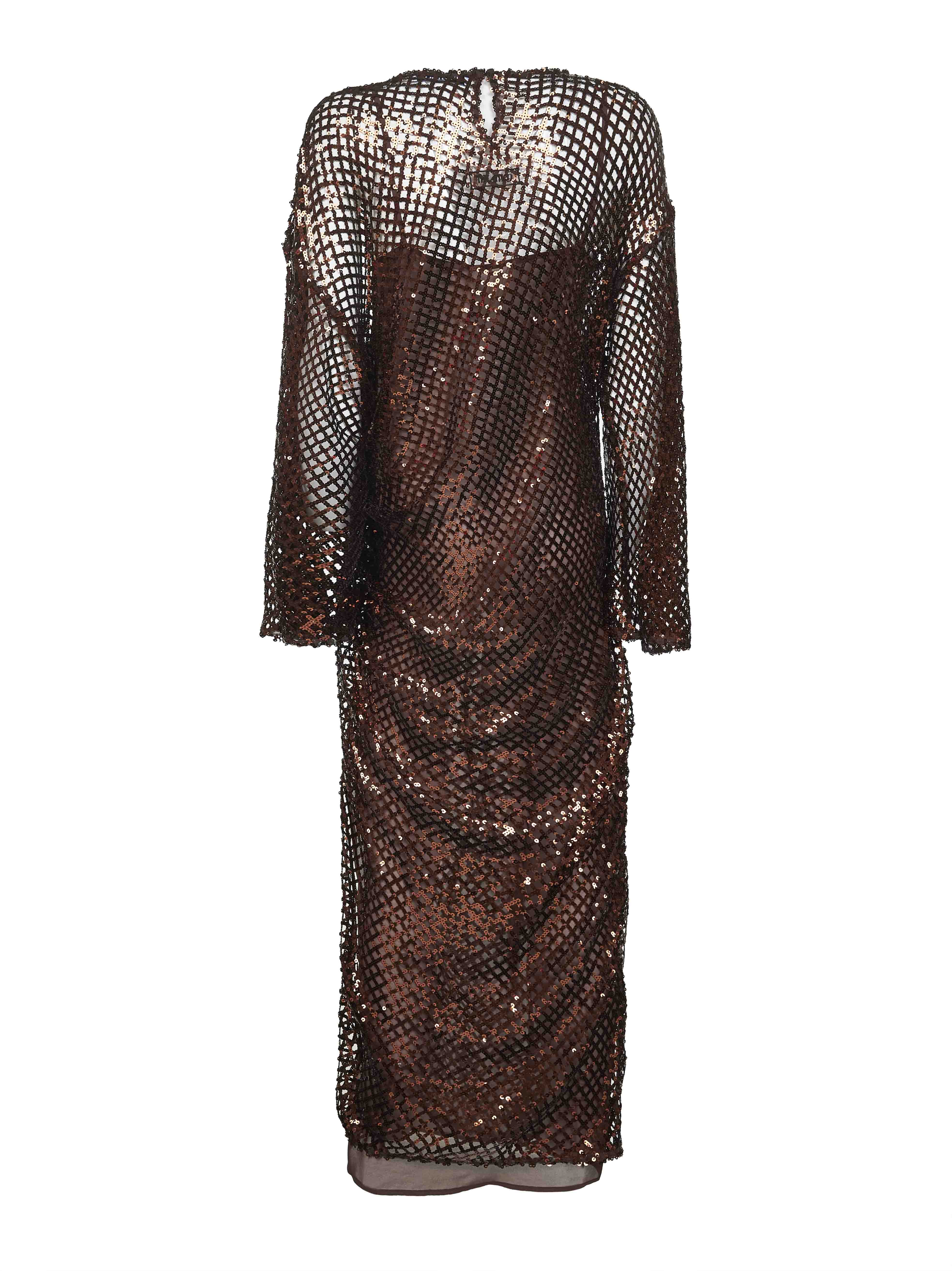 Brown sequin net knit midi dress - 2