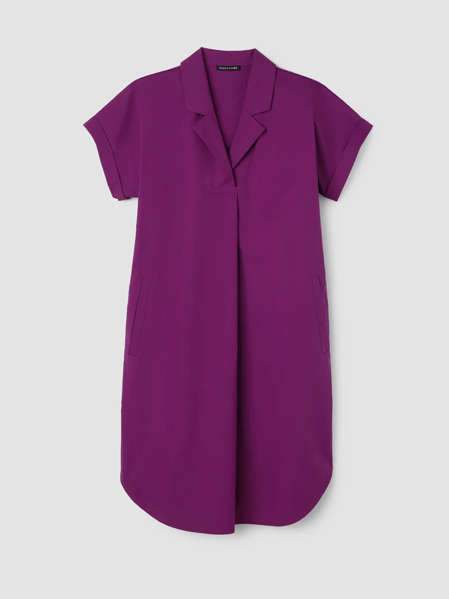 Stretch Organic Cotton Poplin Notch Collar Dress - 1