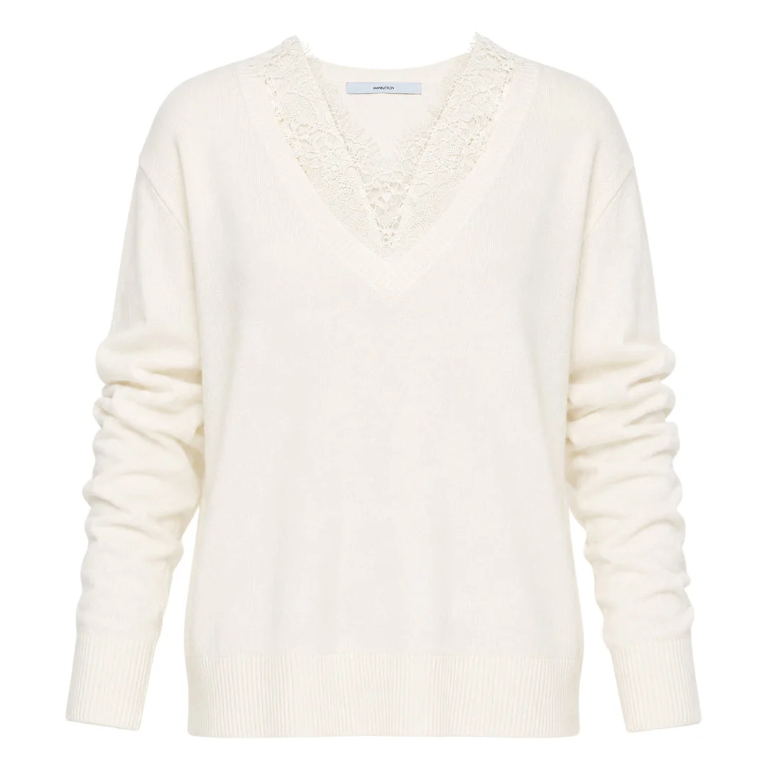 White Lace V-Neck Knit - 1