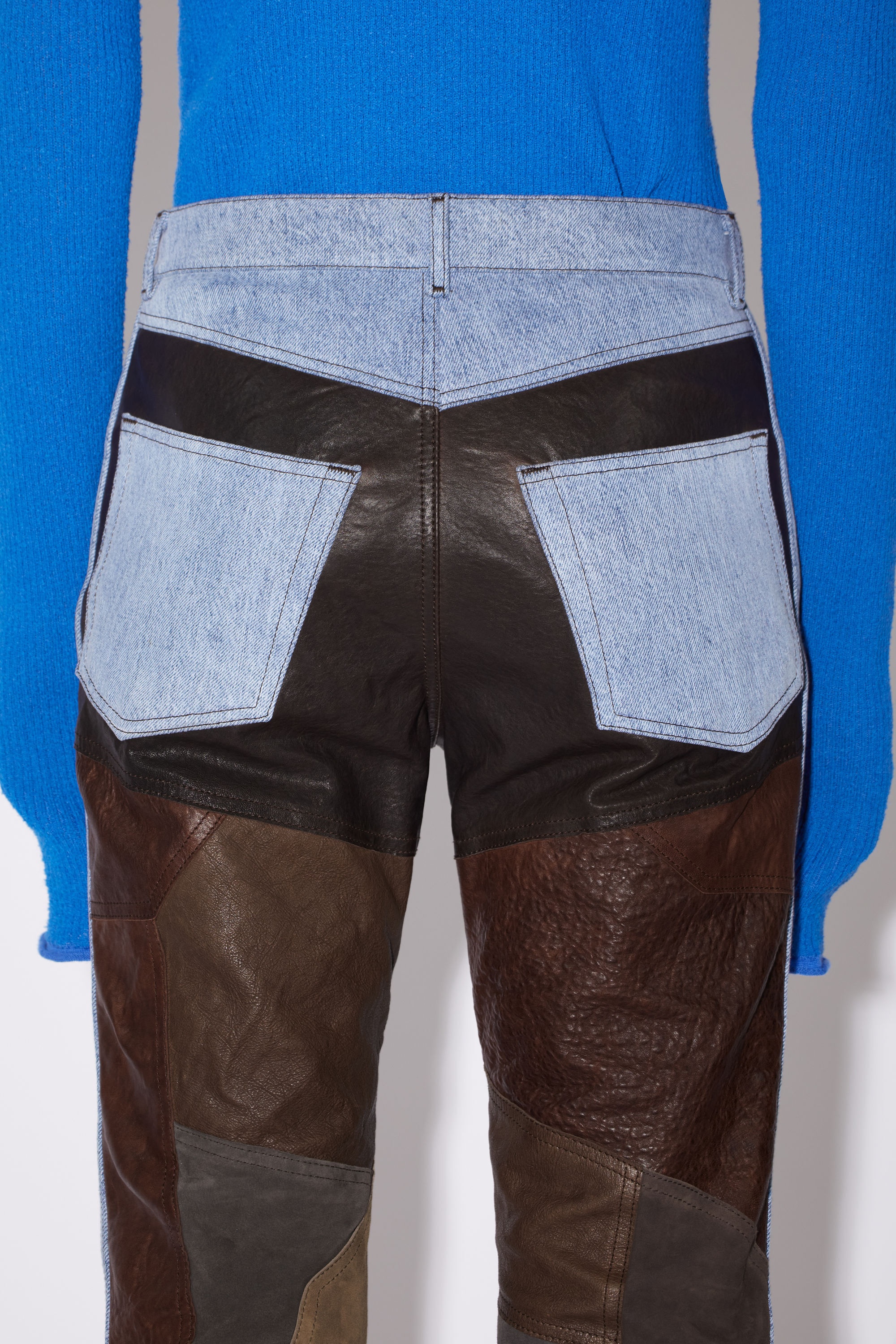 Denim leather patchwork trousers - Dark brown/multi - 5